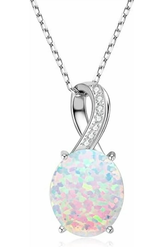 2.20 Ct Ct Oval Cut Fire Opal Womens Trendy Pendant With Free Chain 14K White Gold Plated 925 Sterling Silver