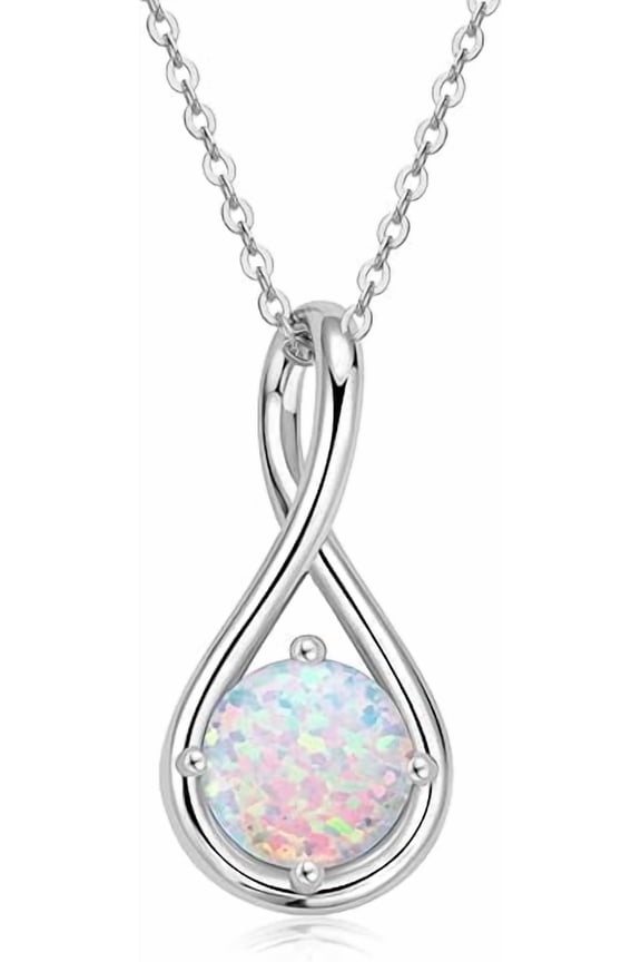 2.20 Ct Ct Pear Cut Fire Opal Womens Infinity Pendant With Free Chain 14K White Gold Plated 925 Sterling Silver