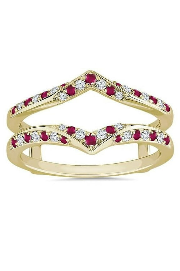 2.20 Ct Round Cut Red Ruby Wedding Engagement Enhancer Guard Wrap Ring 925 Sterling Silver 14K Yellow Gold Plated For Women's -6