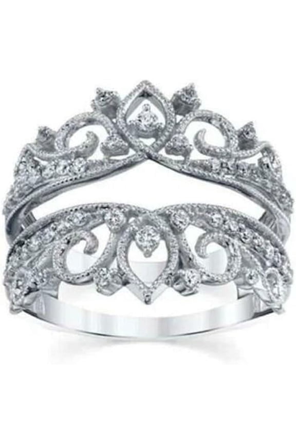 2.25 Ct Round Cut White Diamond Engagement Christmas Thanksgiving Enhancer Guard Wrap Ring 14K White Gold Plated 925 Sterling Silver For Women's -8