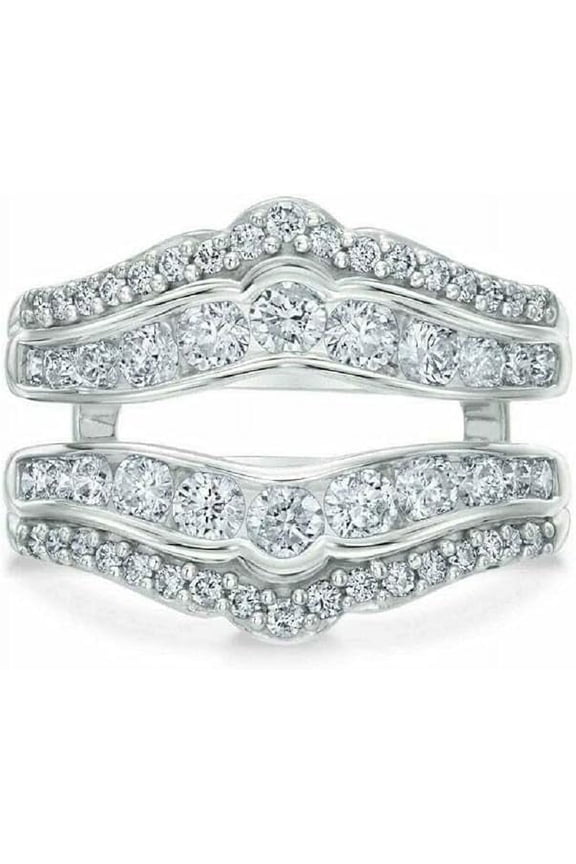 2.30 Ct Round Cut White Diamond Engagement Christmas Thanksgiving Enhancer Guard Wrap Ring 14K White Gold Plated 925 Sterling Silver For Women's -9