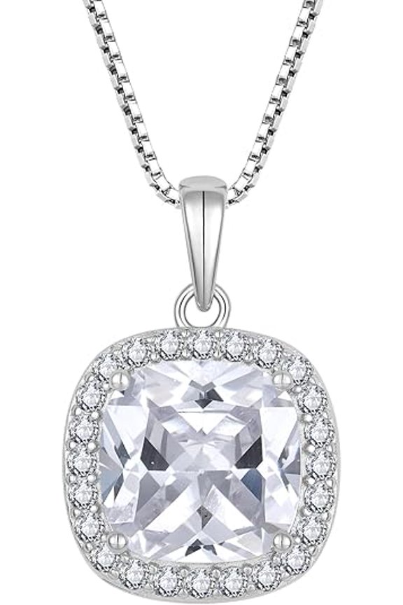 3.00 Ctw Cushion Cut Diamond Womens Pendant With Chain 14K White Gold Plated 925 Sterling Silver