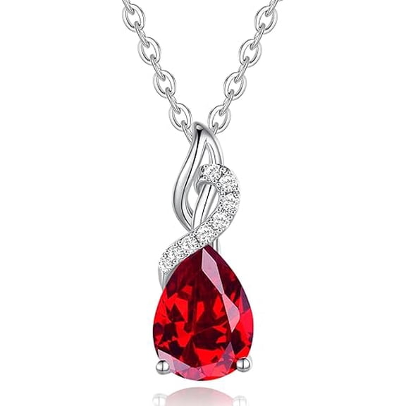NYS Jewellers 3.00 Ctw Pear Cut Red Ruby Womens Pendant With Chain 14K White Gold Plated 925 Sterling Silver