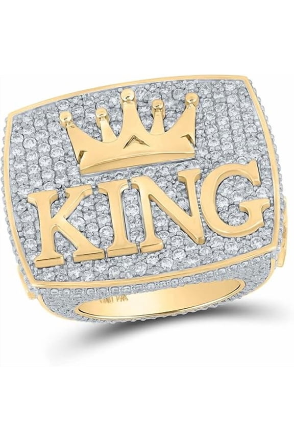 5.00 Ct Round Cut White Diamond Engagement Wedding Thanksgiving Christmas King Pave Band Ring 14K Yellow Gold Plated 925 Sterling Silver For Men's -8.5