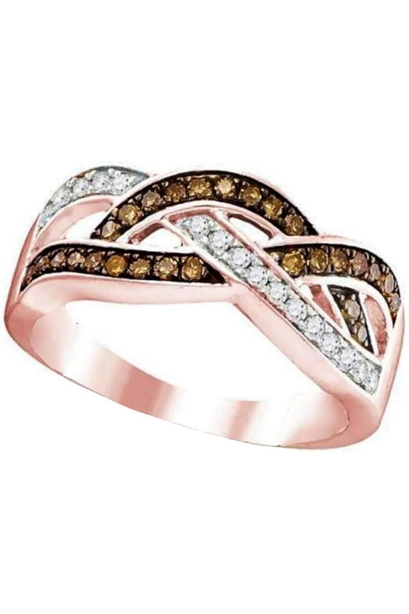 925 Sterling Silver 1.90 Ct Round Cut Brown Diamond Wedding Engagement Band Ring 14K Rose Gold Plated For Women's -6.5