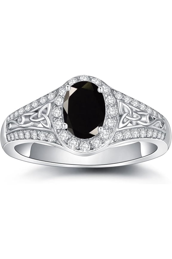 925 Sterling Silver 2.20 Ct Oval Cut Black Diamond Christmas Thanksgiving Engagement Wedding Halo Ring 14K White Gold Plated For Women's -6