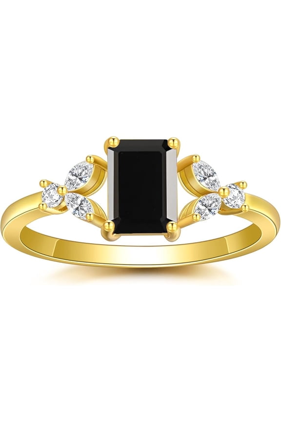 Women's 2.00 Ct Emerald Cut Black Diamond Christmas Thanksgiving Engagement Wedding Halo Ring 14K Yellow Gold Plated 925 Sterling Silver -4