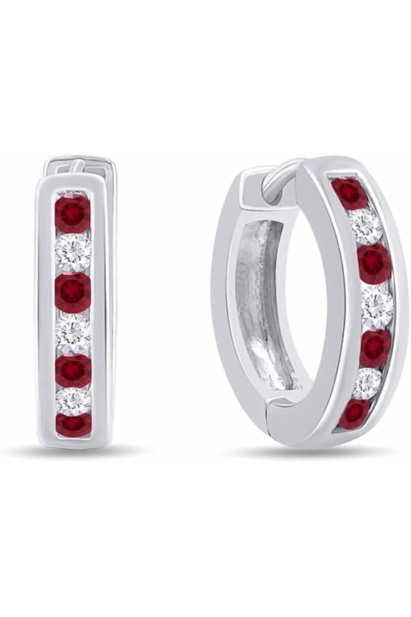 1.20 Ctw Round Cut Ruby & Diamond Clip On Hoop Huggie Earring's 925 Sterling Silver 14K White Gold Plated For Women's