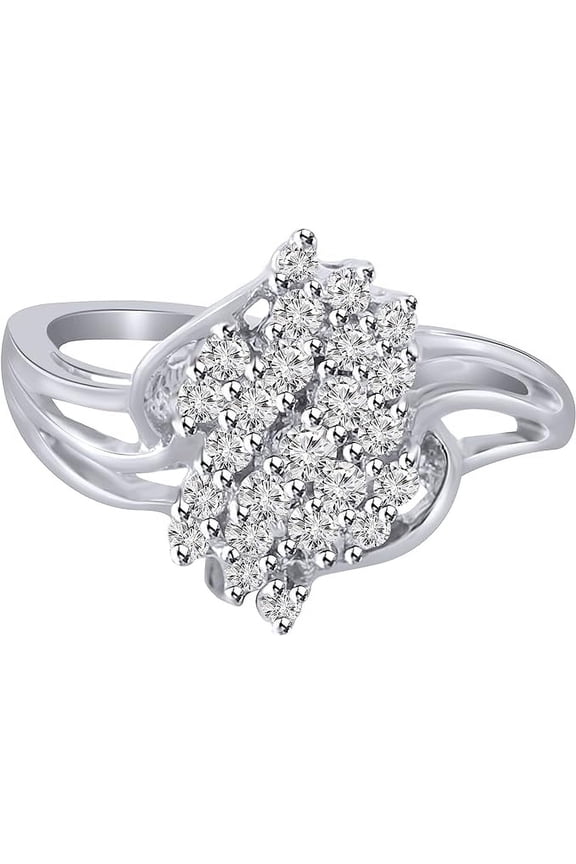 1.32 Ct Round Cut White Diamond Wedding Engagement Cluster Ring 14K White Gold Plated 925 Sterling Silver For Women's -10