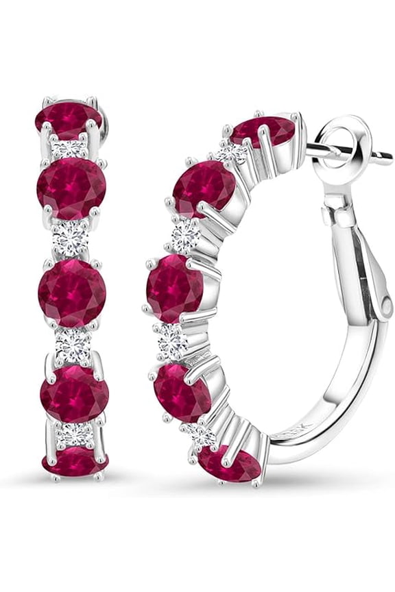 1.40 Ctw Round Cut Ruby Clip On Hoop Huggie Earring's 925 Sterling Silver 14K White Gold Plated For Women's