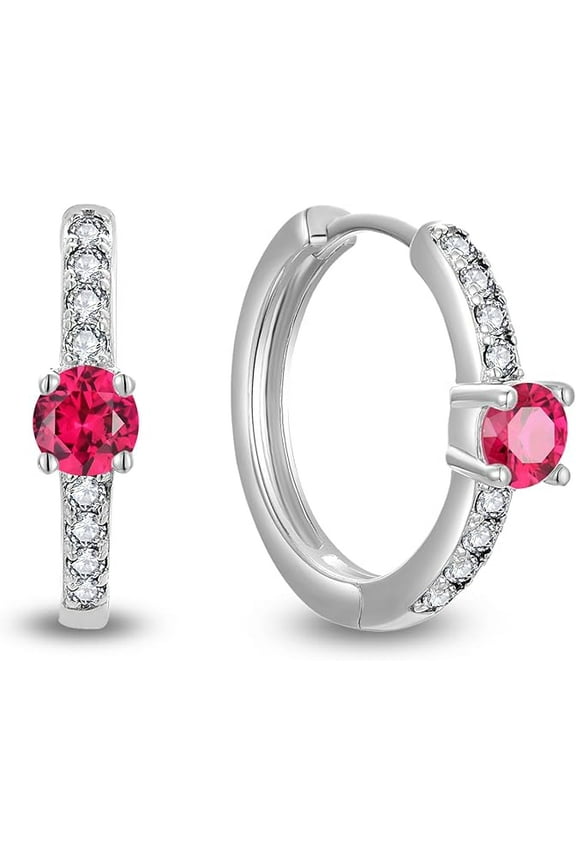1.50 Ctw Round Cut Ruby Clip On Hoop Huggie Earring's 925 Sterling Silver 14K White Gold Plated For Women's