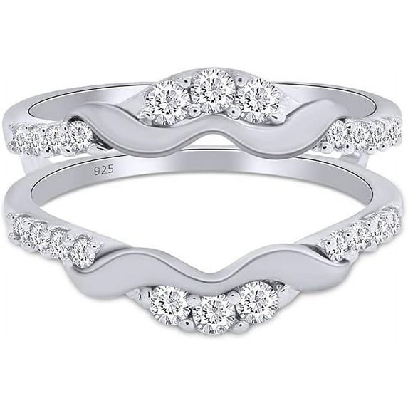 NYS Jewellrs 1.97 Ct Round Cut White Diamond Thanksgiving Christmas Engagement Enhancer Wrap Guard Ring 14K White Gold Plated 925 Sterling Silver For Women's -6