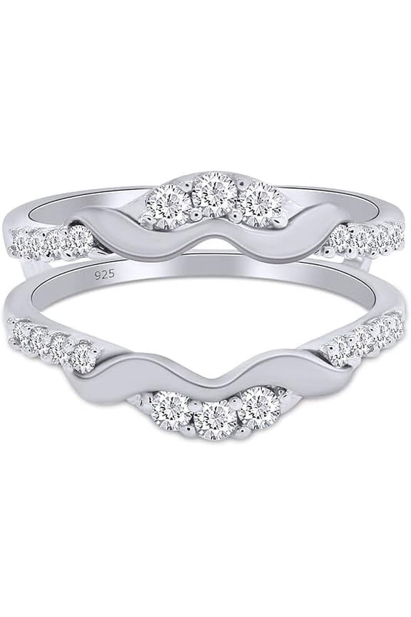 1.97 Ct Round Cut White Diamond Thanksgiving Christmas Engagement Enhancer Wrap Guard Ring 14K White Gold Plated 925 Sterling Silver For Women's -7.5