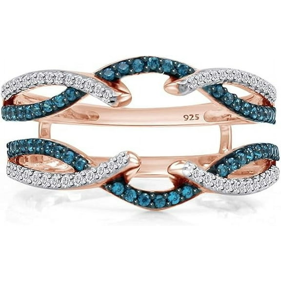 NYS Jewellrs 14K Rose Gold Over 1.30 Ctw Round Cut White Blue Topaz And Diamond Wedding Enhancer Wrap Ring - 7