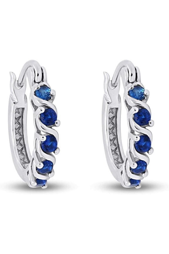 14K White Gold Plated 1.38 Ct Round Cut Blue Sapphire Clip On Hoop Earring's 925 Sterling Silver For Women's