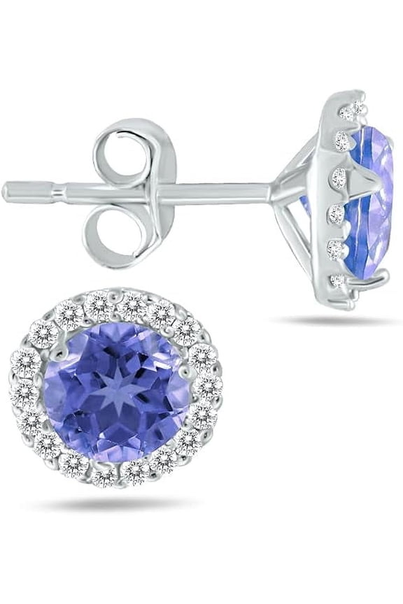 14K White Gold Plated 2.00 Ct Round Cut Tanzanite Push Back Stud Earring's 925 Sterling Silver For Women's