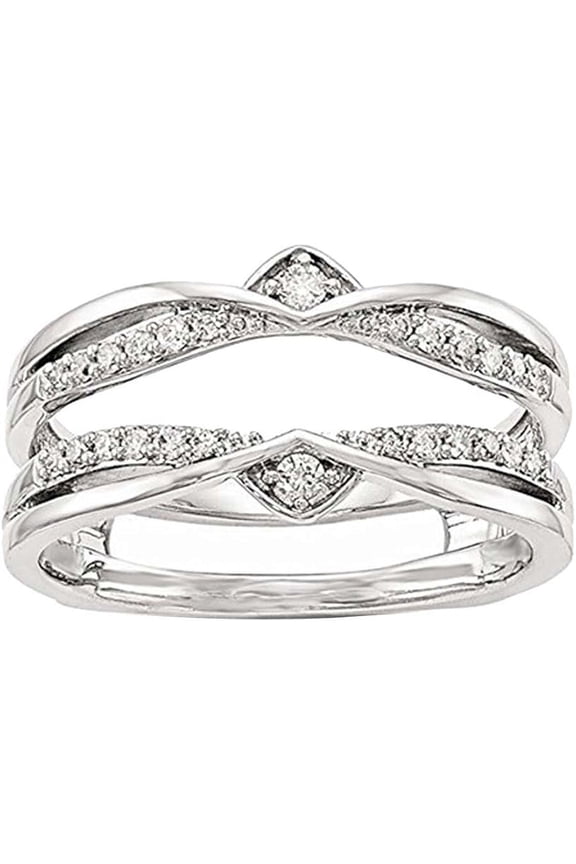 14K White Gold Plated 2.10 Ct Round Cut White Diamond Engagement Thanksgiving Christmas Enhancer Guard Wrap Ring 925 Sterling Silver For Women's -9