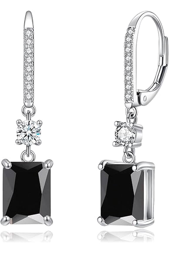 14K White Gold Plated 2.20 Ct Radiant Cut Black Diamond Lever Back Drop Earring's 925 Sterling Silver For Women's