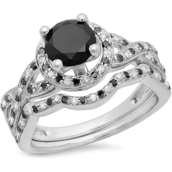 NYS Jewellrs 14K White Gold Plated 2.30 Ct Round Cut Black Diamond Wedding Engagement Bridal Ring Set For Women's 925 Sterling Silver -9