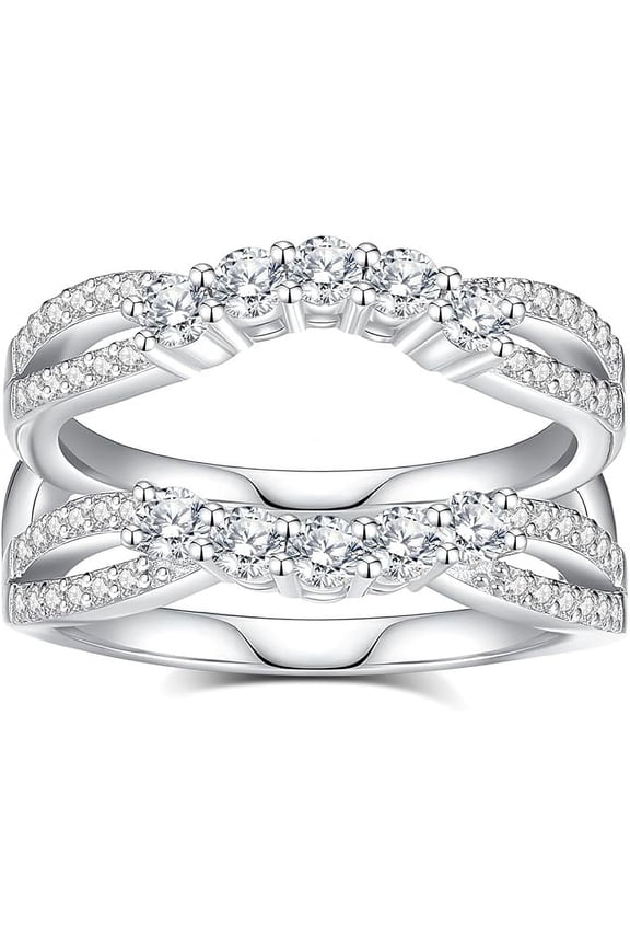 14K White Gold Plated 2.30 Ct Round Cut White Diamond Engagement Thanksgiving Christmas Enhancer Guard Wrap Ring 925 Sterling Silver For Women's -6