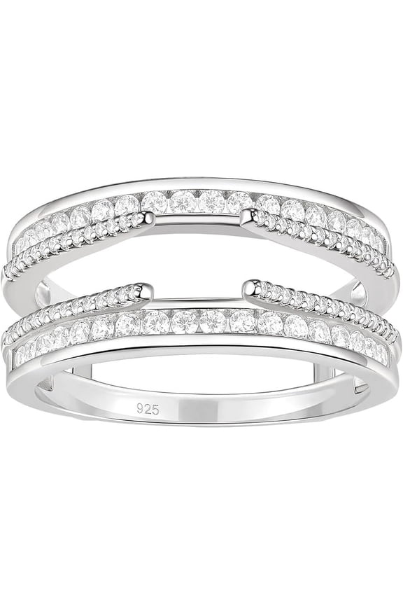 14K White Gold Plated 2.37 Ct Round Cut White Diamond Engagement Christmas Thanksgiving Enhancer Wrap Guard Ring 925 Sterling Silver For Women's -8.5