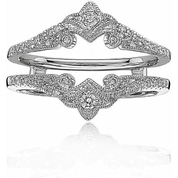 NYS Jewellrs 14K White Gold Plated 925 Sterling Silver For Women's 2.34 Ct Round Cut White Diamond Thanksgiving Christmas Wedding Engagement Enhancer Wrap Guard Ring - 4