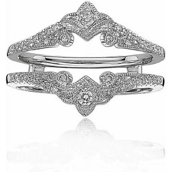 NYS Jewellrs 14K White Gold Plated 925 Sterling Silver For Women's 2.34 Ct Round Cut White Diamond Thanksgiving Christmas Wedding Engagement Enhancer Wrap Guard Ring - 6.5
