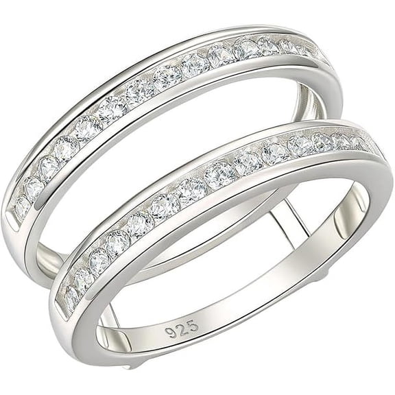 NYS Jewellrs 14K White Gold Plated 925 Sterling Silver For Women's 2.37 Ct Round Cut White Diamond Thanksgiving Christmas Wedding Engagement Enhancer Wrap Guard Ring - 8.5