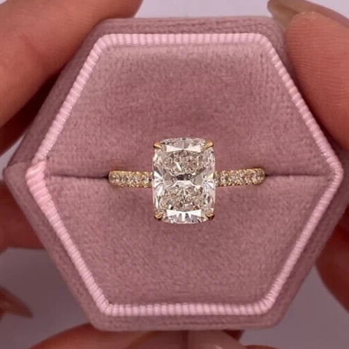 NYS Jewellrs 14K Yellow Gold Plated 2.00 Ct Cushion Cut Diamond Christmas Wedding Engagement Thanksgiving Halo Ring 925 Sterling Silver For Women's -10