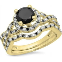 NYS Jewellrs 14K Yellow Gold Plated 2.35 Ct Round Cut Black Diamond Wedding Engagement Bridal Ring Set For Women's 925 Sterling Silver -7.5