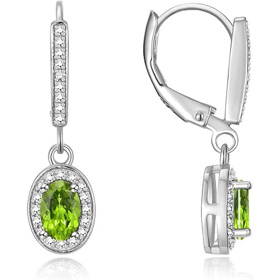 NYS Jewellrs 2.00 Ct Oval Cut Peridot Lever Back Drop Earring's 14K White Gold Plated 925 Sterling Silver For Women's