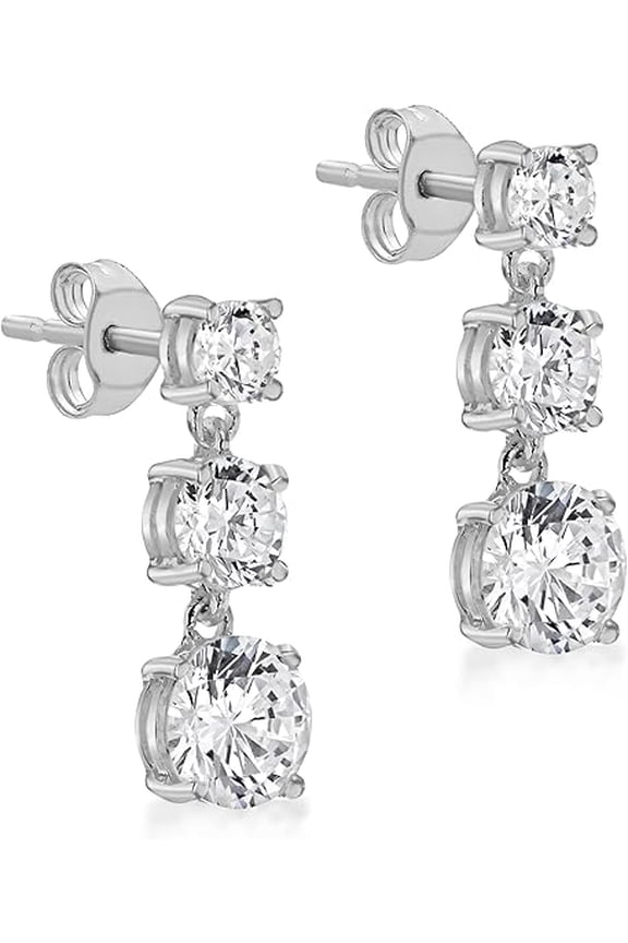 2.00 Ct Round Cut White Diamond Push Back Drop Earring's 14K White Gold Plated 925 Sterling Silver For Women's
