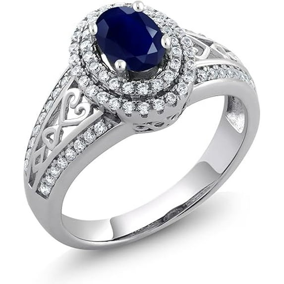 NYS Jewellrs 2.20 Ct Oval Cut Blue Sapphire Womens Wedding Enagaement Ring 925 Sterling Silver 14K White Gold Plated For Women's -7