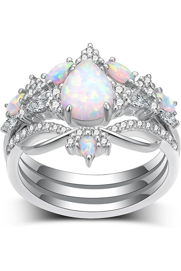 2.20 Ct Pear Cut Fire Opal Womens Engagement Bridal Ring Set 14K White Gold Plated 925 Sterling Silver -9