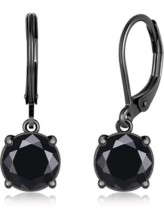 2.20 Ct Round Cut Black Diamond Lever Back Drop Earrings 14K Black Gold Plated For Womens 925 Sterling Silver