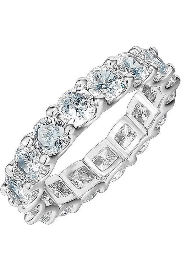 2.20 Ct Round Cut White Diamond Engagement Wedding Thanksgiving Christmas Full Band Ring 14K White Gold Plated 925 Sterling Silver For Women's -6