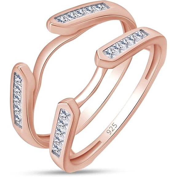 Gems Jewels 2.50 Ct Princess Cut White Diamond Wedding Engagement Enhancer Guard Wrap Ring 925 Sterling Silver 14K Rose Gold Plated For Women's -7