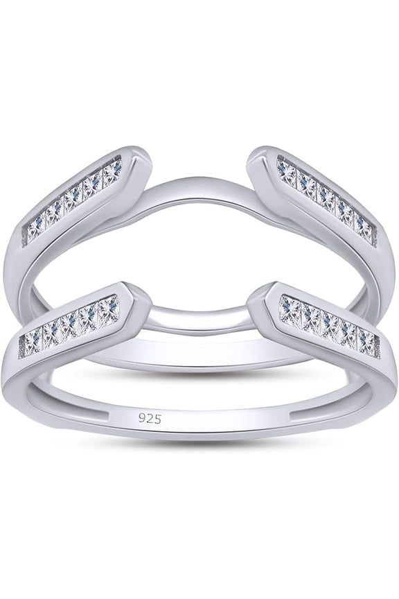 2.50 Ct Princess Cut White Diamond Wedding Engagement Enhancer Guard Wrap Ring 925 Sterling Silver 14K White Gold Plated For Women's -8