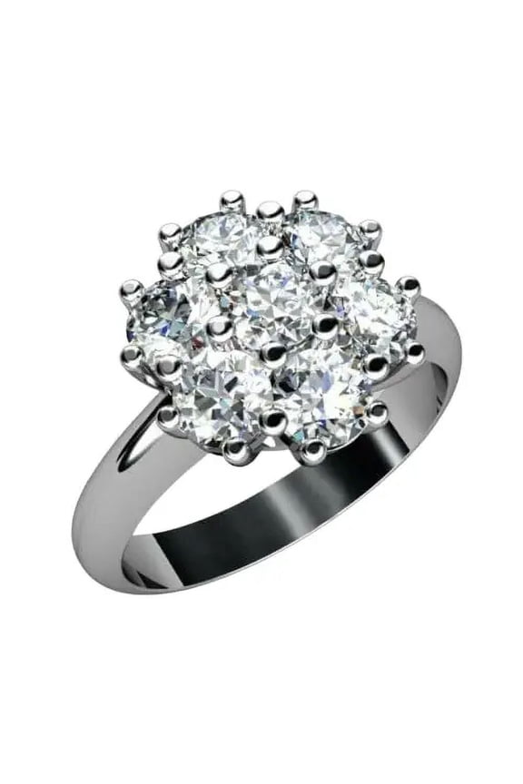 925 Sterling Silver 1.00 Ct Round Cut White Diamond Wedding Engagement Cluster Ring 14K White Gold Plated For Women's -5.5