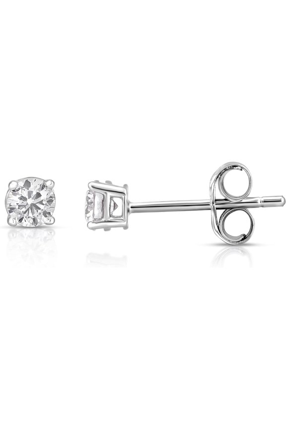 925 Sterling Silver 1.10 Ct Round Cut White Diamond Push Back Stud Earring's 14K White Gold Plated For Women's