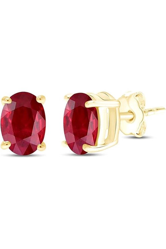 925 Sterling Silver 1.20 Ct Oval Cut Red Ruby Push Back Stud Earring's 14K Yellow Gold Plated For Women's