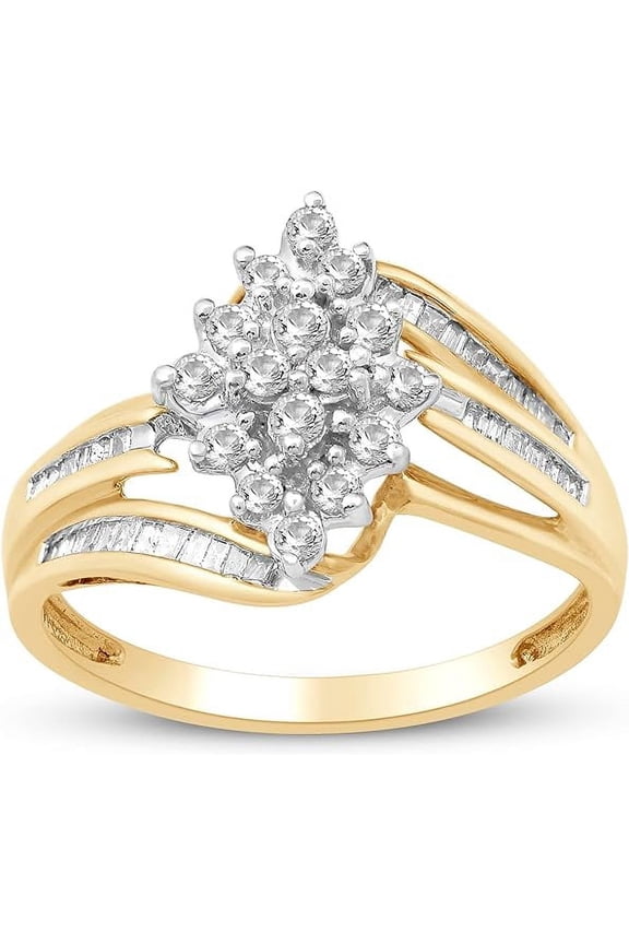 925 Sterling Silver 1.42 Ct Round Cut White Diamond Cluster Engagement Wedding Ring 14K Yellow Gold Plated For Women's -7