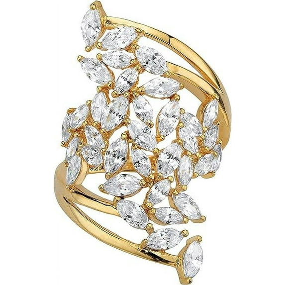 NYS Jewellrs 925 Sterling Silver 1.45 Ct Marquise Cut White Diamond Cluster Engagement Wedding Ring 14K Yellow Gold Plated For Women's -10