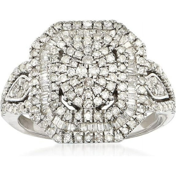 NYS Jewellrs 925 Sterling Silver 1.50 Ct Round Cut White Diamond Wedding Engagement Cluster Ring 14K White Gold Plated For Women's -10