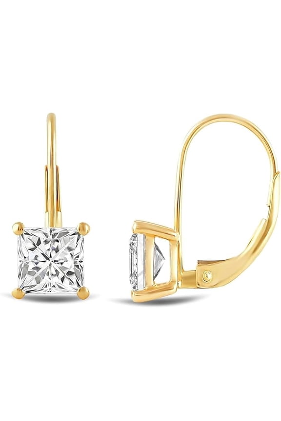 925 Sterling Silver 1 Ct Princes Cut White Diamond Drop Dangle Earring's For Women's 14K Yellow Gold Plated