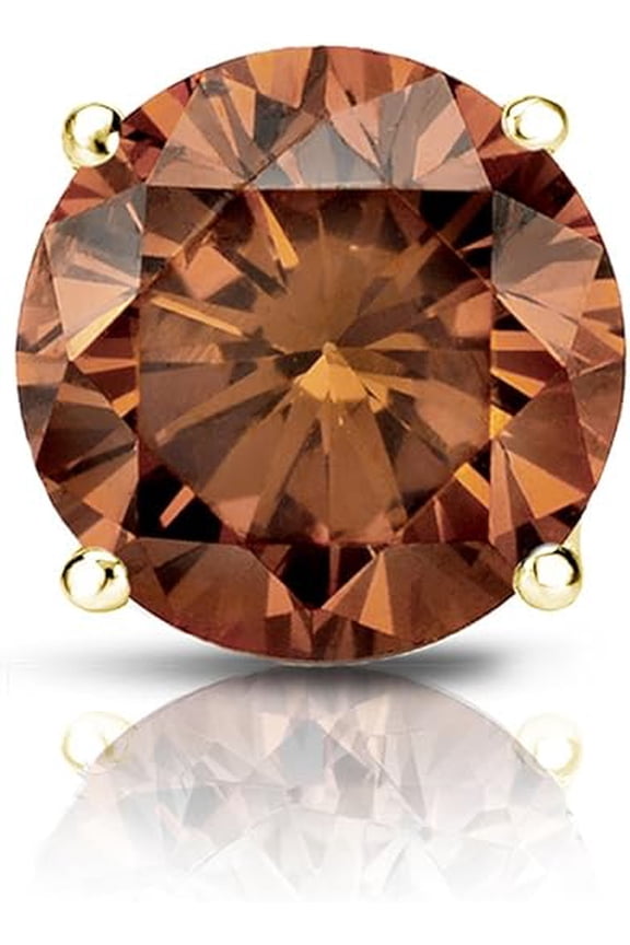 925 Sterling Silver 1 Ct Round Cut Brown Diamond Screw Back Single Stud Earring's 14K Yellow Gold Plated For Women's