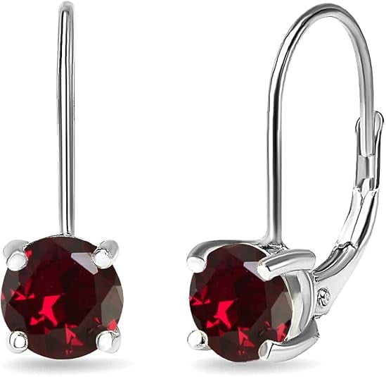 NYS Jewellrs 925 Sterling Silver 1 Ct Round Cut Ruby Lever Back Drop Earring's 14K White Gold Plated For Women's