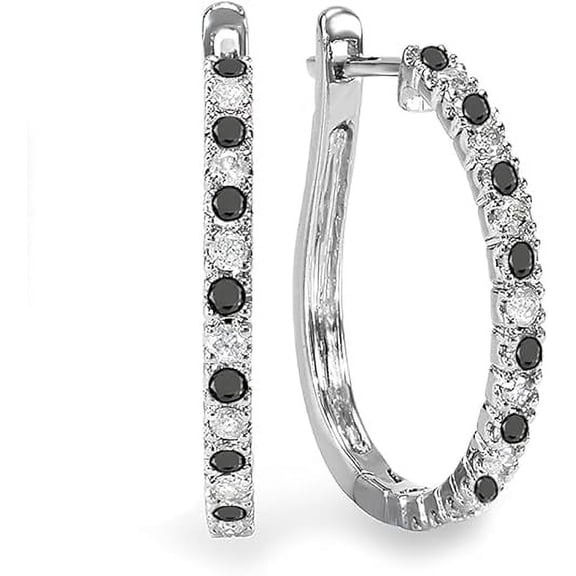 NYS Jewellrs 925 Sterling Silver 2.00 Ct Round Cut Black & White Diamond Clip On Hoop Earring's 14K White Gold Plated For Women's