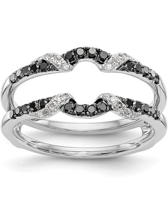 1.50 Ct Round Cut Black Diamond Wedding Engagement Enhancer Guard Wrap Ring 14K White Gold Plated 925 Sterling Silver For Women's -6