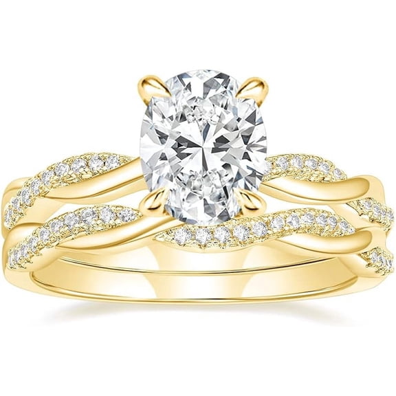NYS Jewellrs 925 Sterling Silver 2.55 Ct Oval Cut White Diamond Engagement Wedding Thanksgiving Christmas Bridal Ring Set 14K Yellow Gold Plated For Women's -10